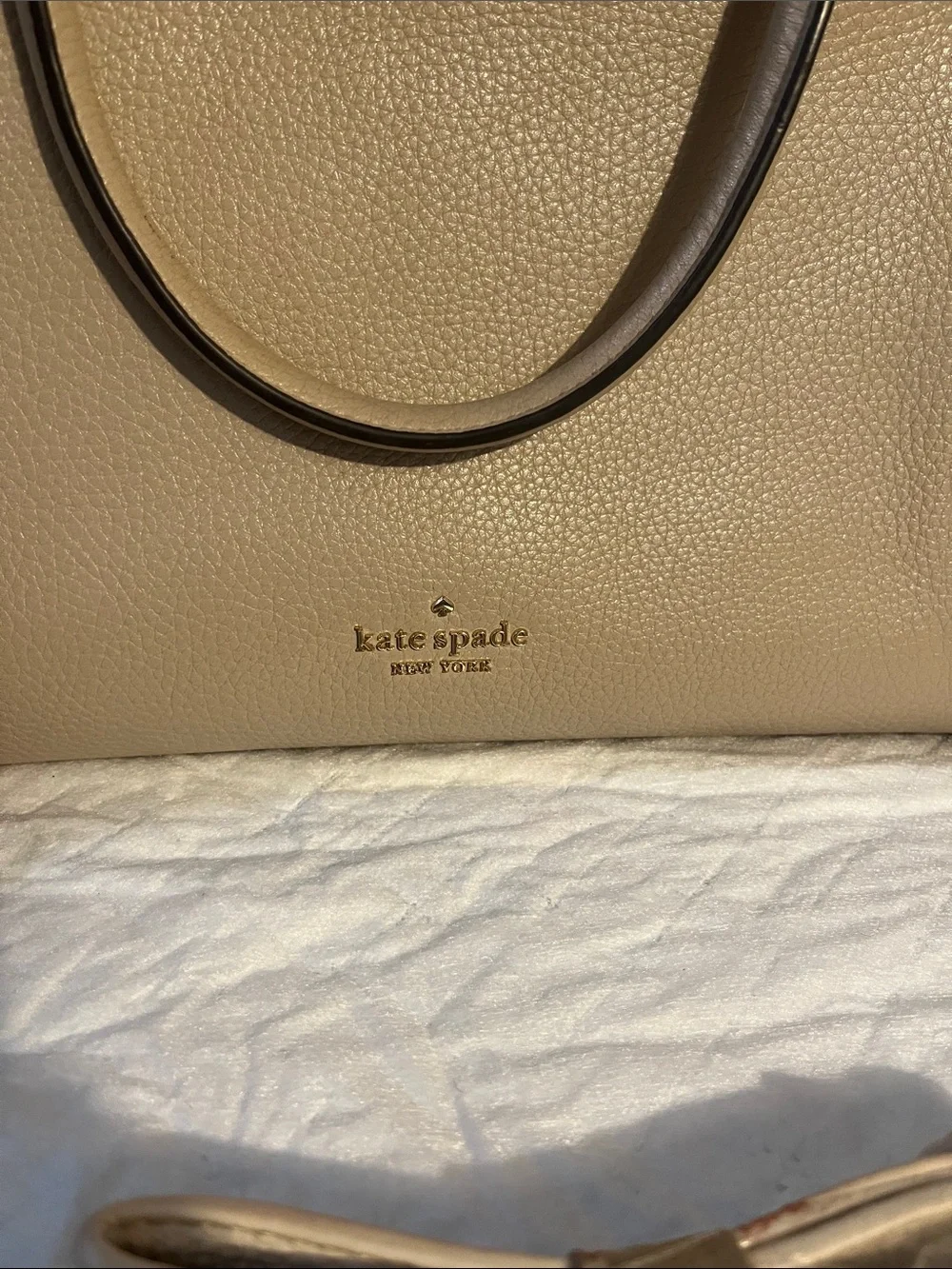 kate spade Neutral Beige Pebbled Leather Satchel with Detachable Strap